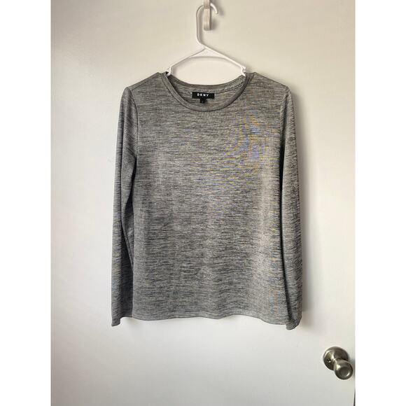 DKNY Gray Long Sleeve Ribbed Knit Top S Minimalist Capsule Wardrobe Street Style - Picture 9 of 16